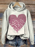 Comstylish Cute Cat Heart Print Cozy Hoodie