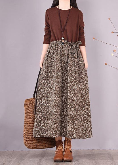 Chocolate Patchwork Print Clothes for O Neck Maxi Spring Dress