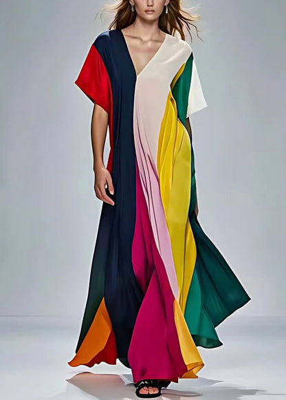 White V Neck Asymmetrical Design Silk Robe Dresses Summer