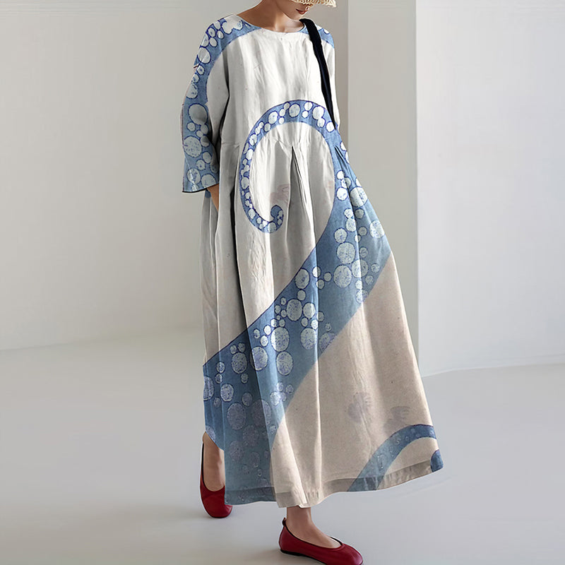 Comstylish Women‘s Octopus Art Linen Blend Casual Maxi Dress