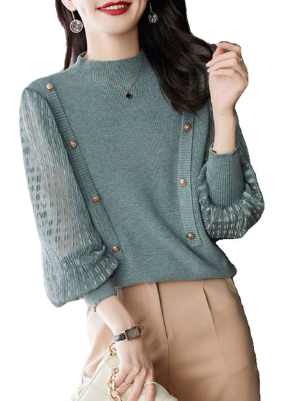 Pink Half High Neck Patchwork Knit Pullover Spring