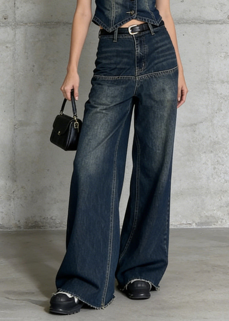 New Blue V Neck Vest and Pants Denim Two Pieces Set Summer