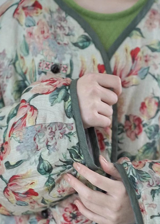 Beige Oversized Print Fine Cotton Filled Witner Coats