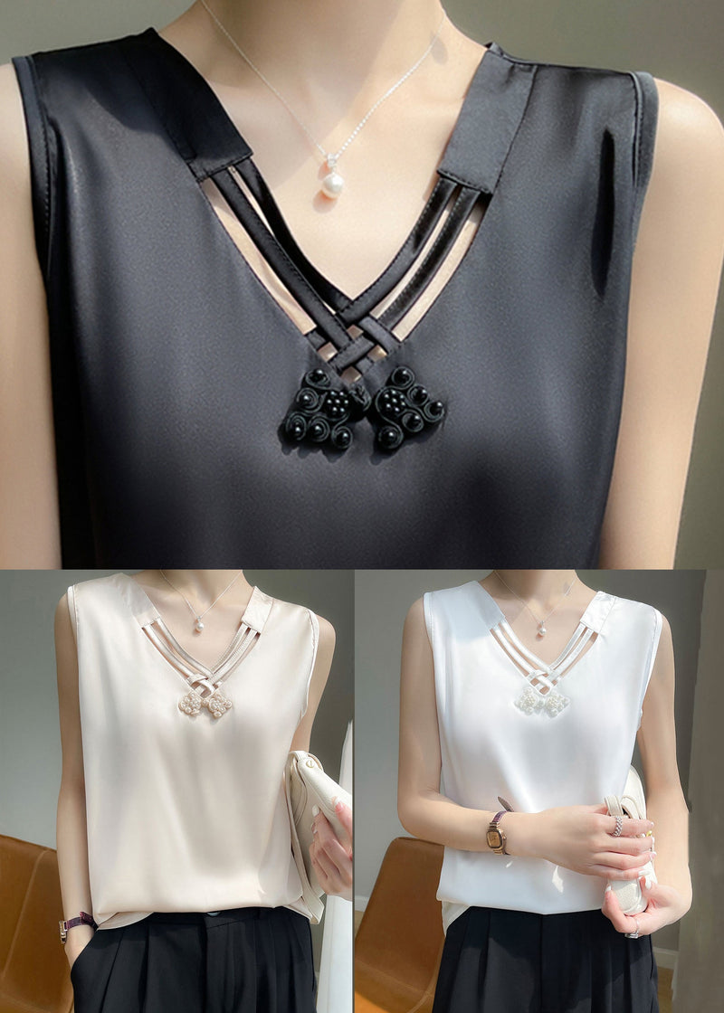 Stylish Champagne Color Nail Bead Silk Tank Summer