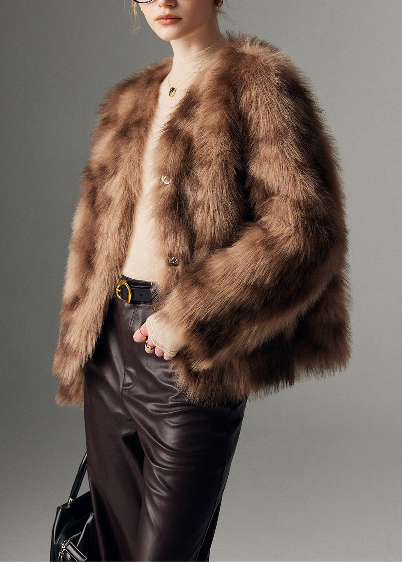 Brown Oversized Tie Dye Faux Fur Coat Winter