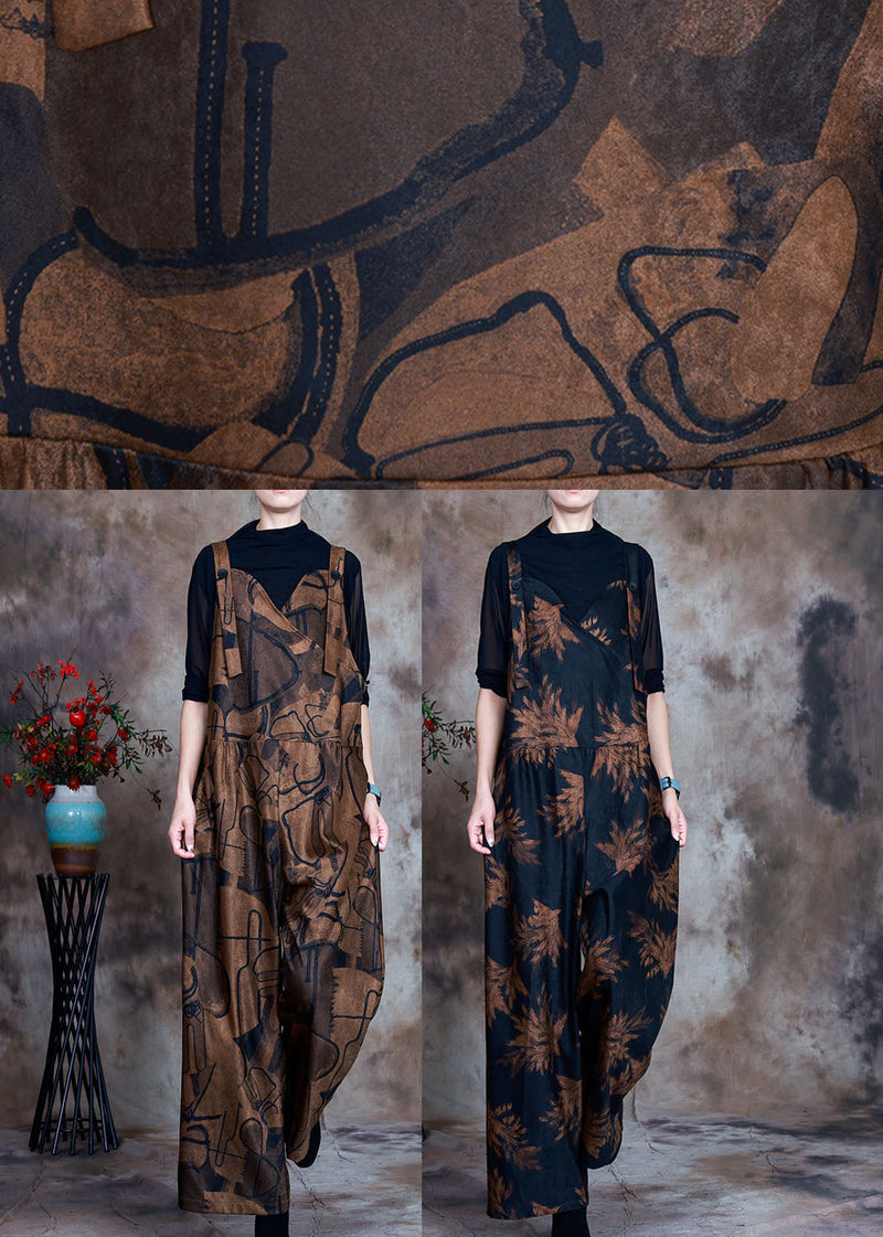 Chocolate Button Patchwork Fall Retro Jumpsuit Pants