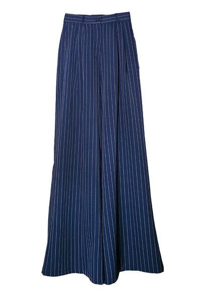 Blue High Waist Striped Draping Wide Leg Pants Spring