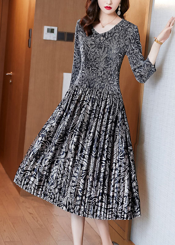 V Neck Print Velour Dresses Spring