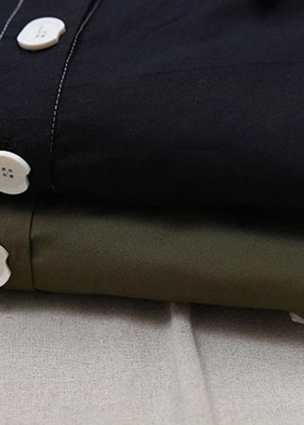 Army Green Peter Pan Collar Button Maxi Summer Cotton Dress