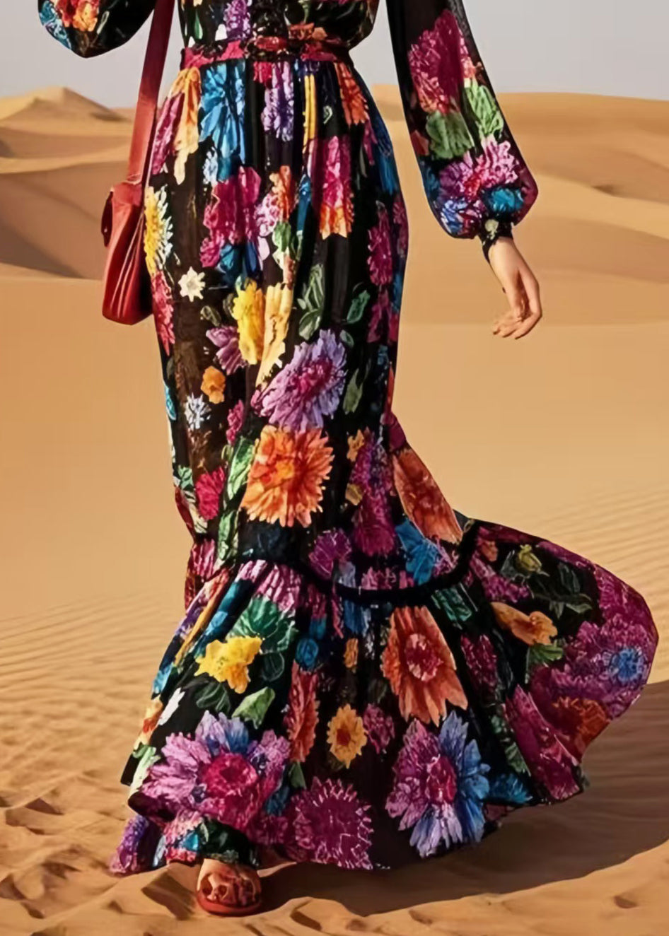 Style Black V Neck Print Cotton Vestidos Dress Spring