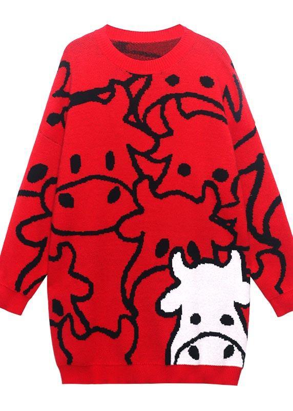 For Work Black Cartoon Flower Weaving Knit Blouse O Neck Knit Sweat Tops