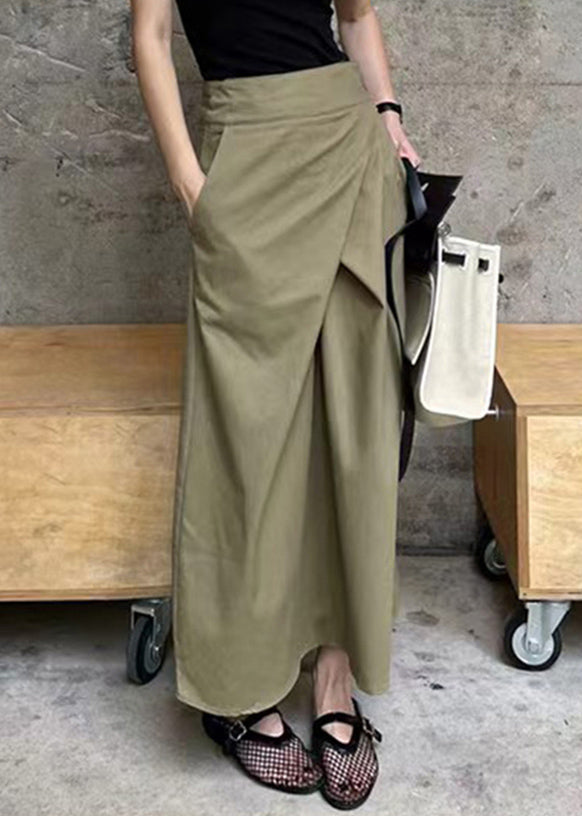 Khaki Asymmetrical Patchwork High Waist Pockets Maxi Skirt Summer