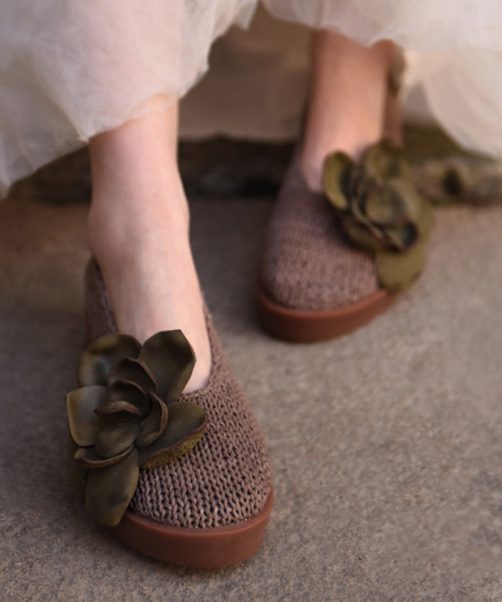 Handmade Grey Platform Sheepskin Comfy Splicing Flat Shoes