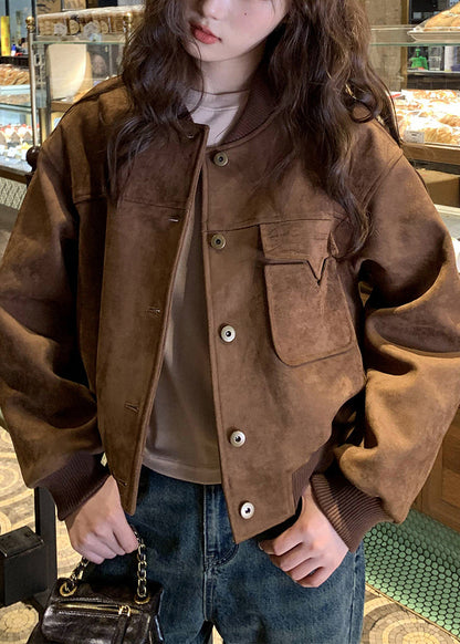 Brown Pockets Fine Cotton Filled Jacket Winter