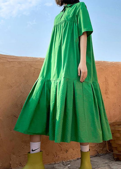 Organic Green Cotton Pockets Peter Pan Collar Dresses Summer