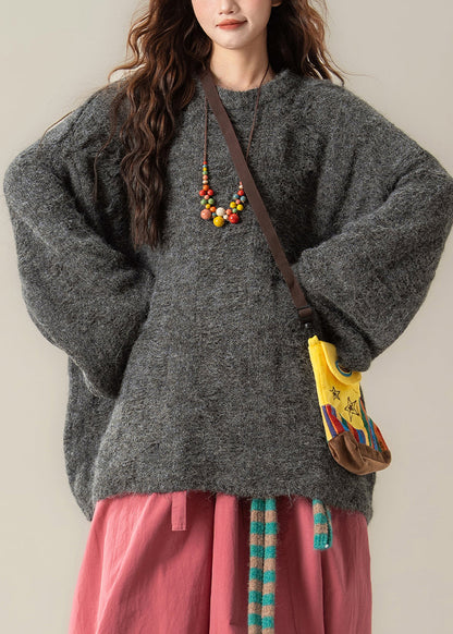 Dark Gray Knit Pullover Sweater O Neck