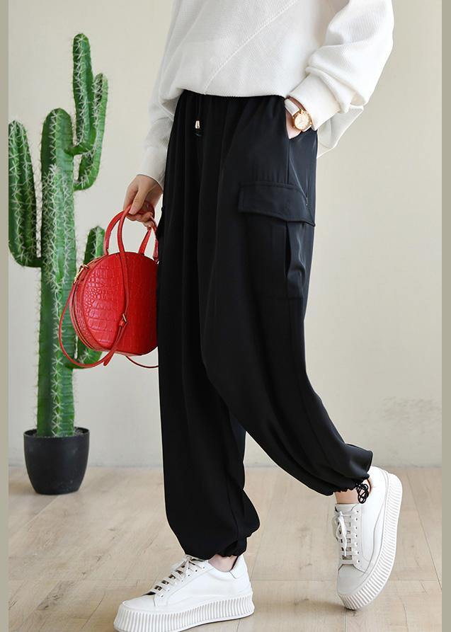 Black Pockets Chiffon Pants