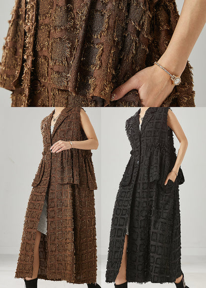 Brown Ruffled Cotton Long Vests Spring