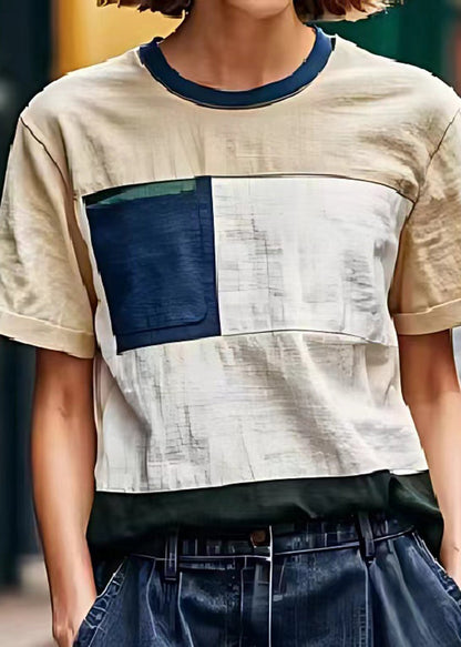 Khaki Oversized Patchwork Linen Beach Vest Summer