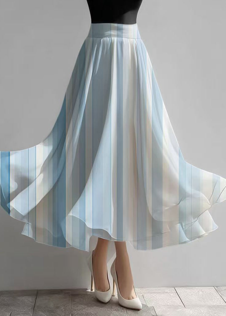 Organic Blue Striped Draping Chiffon a Line Skirts Summer