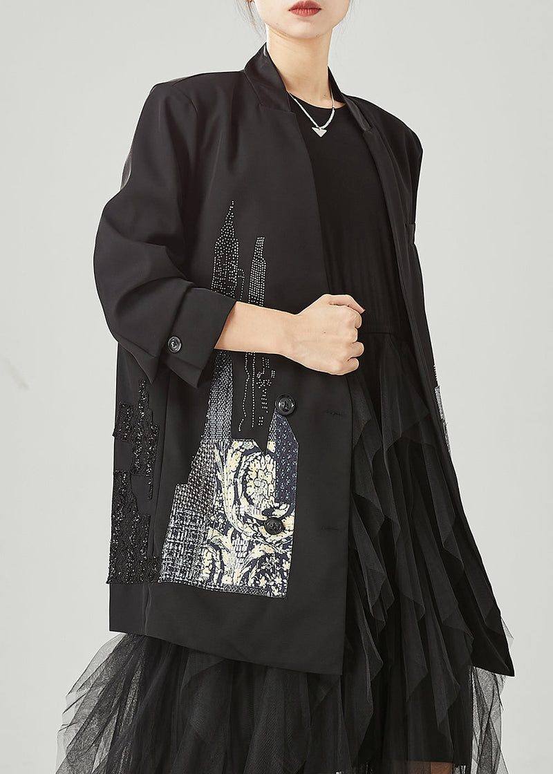 Black Original Design Patchwork Spandex Coats Spring