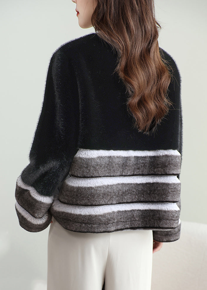 Black Patchwork Mink Velvet Coats Winter
