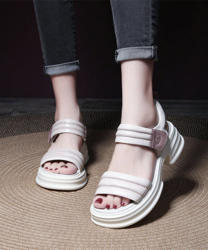 Beige Splicing Cowhide Leather High Heel Sandals