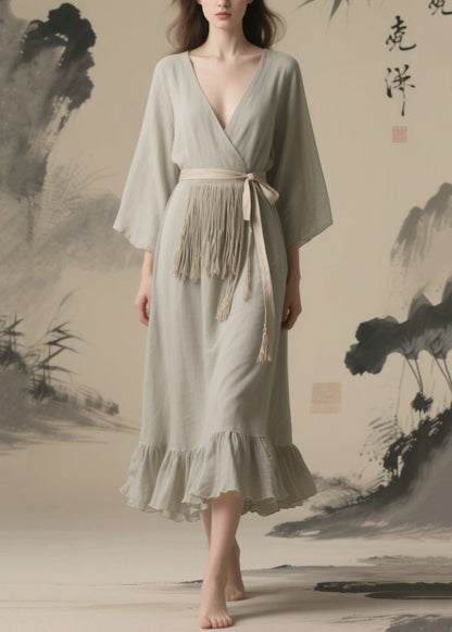 Grey Tasseled Chiffon Tunic Dresses Summer