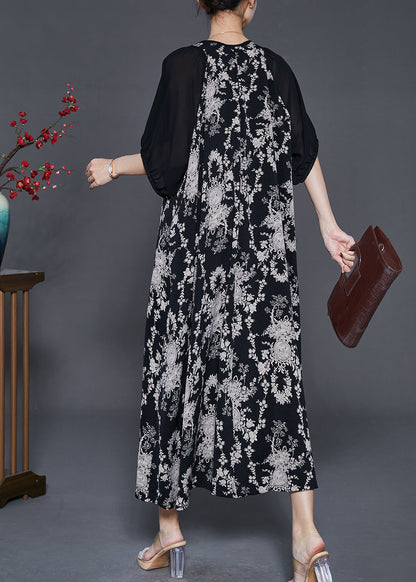 Black Tasseled Print Chiffon Holiday Dress Summer