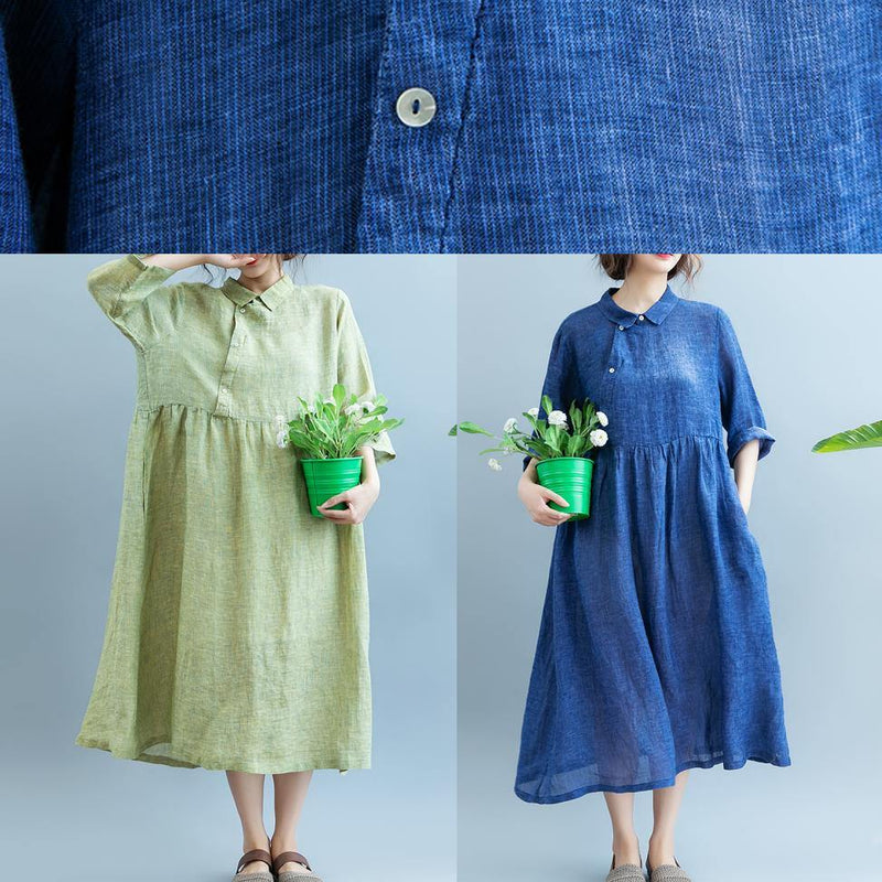 Diy Lapel Cotton Summer Clothes for Fabrics Blue Dress