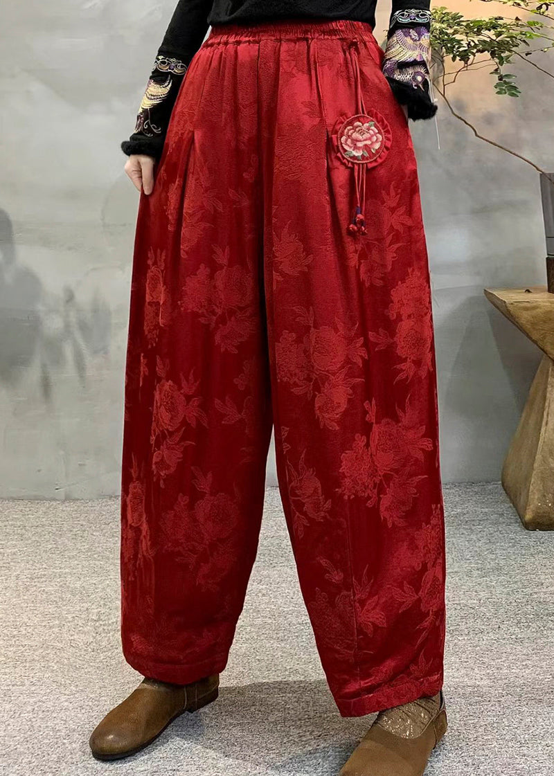 Dull Purple Oversized Jacquard Fine Cotton Filled Harem Pants Winter