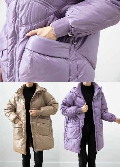 Khaki Hooded Pockets Fine Cotton Filled Winter Coats Winter