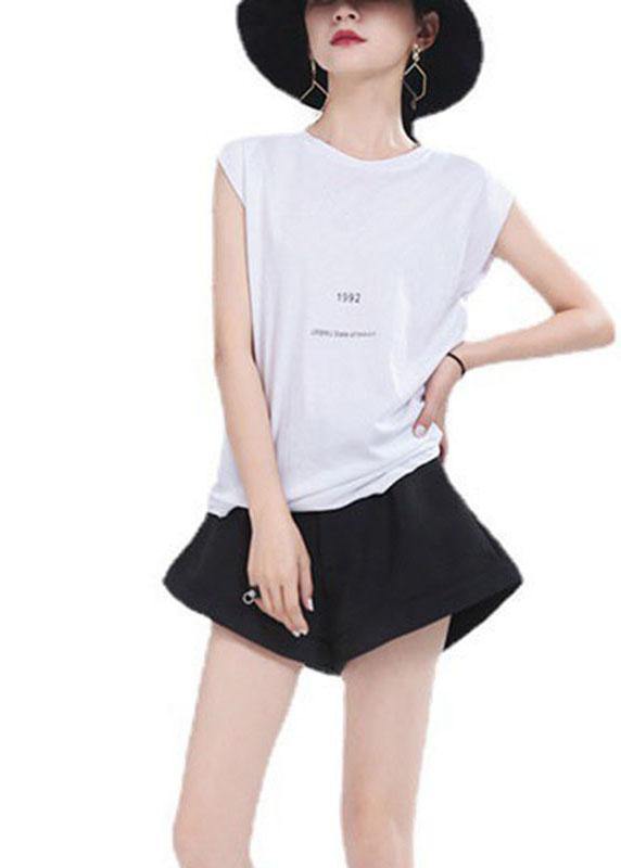 White O-neck Graphic Summer T Shirt Sleeveless