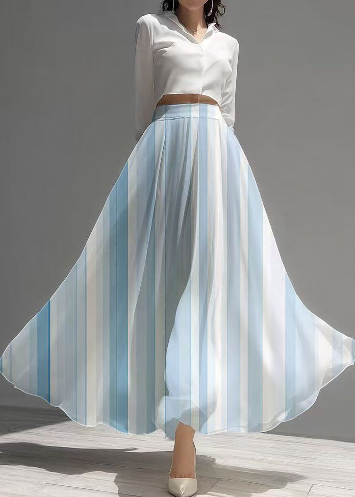 Organic Blue Striped Draping Chiffon a Line Skirts Summer