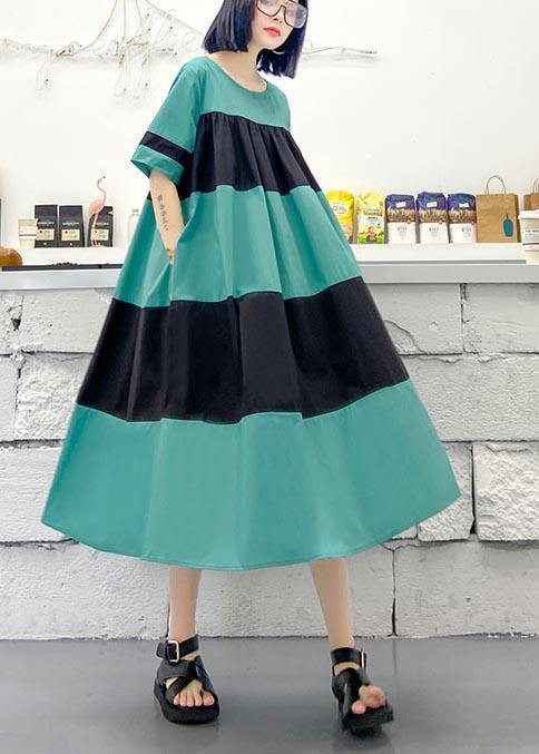 Handmade Blue Patchwork O-neck Party Summer Cotton Dress