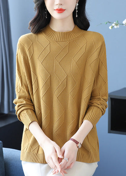 Yellow O Neck Cozy Warm Woolen Knit Pullover Winter