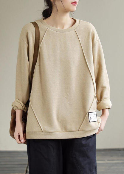 O Neck Patchwork Spring Crane Tops Outfits Khaki Shirt