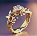 Exotic Golden Crystal Flower Ring