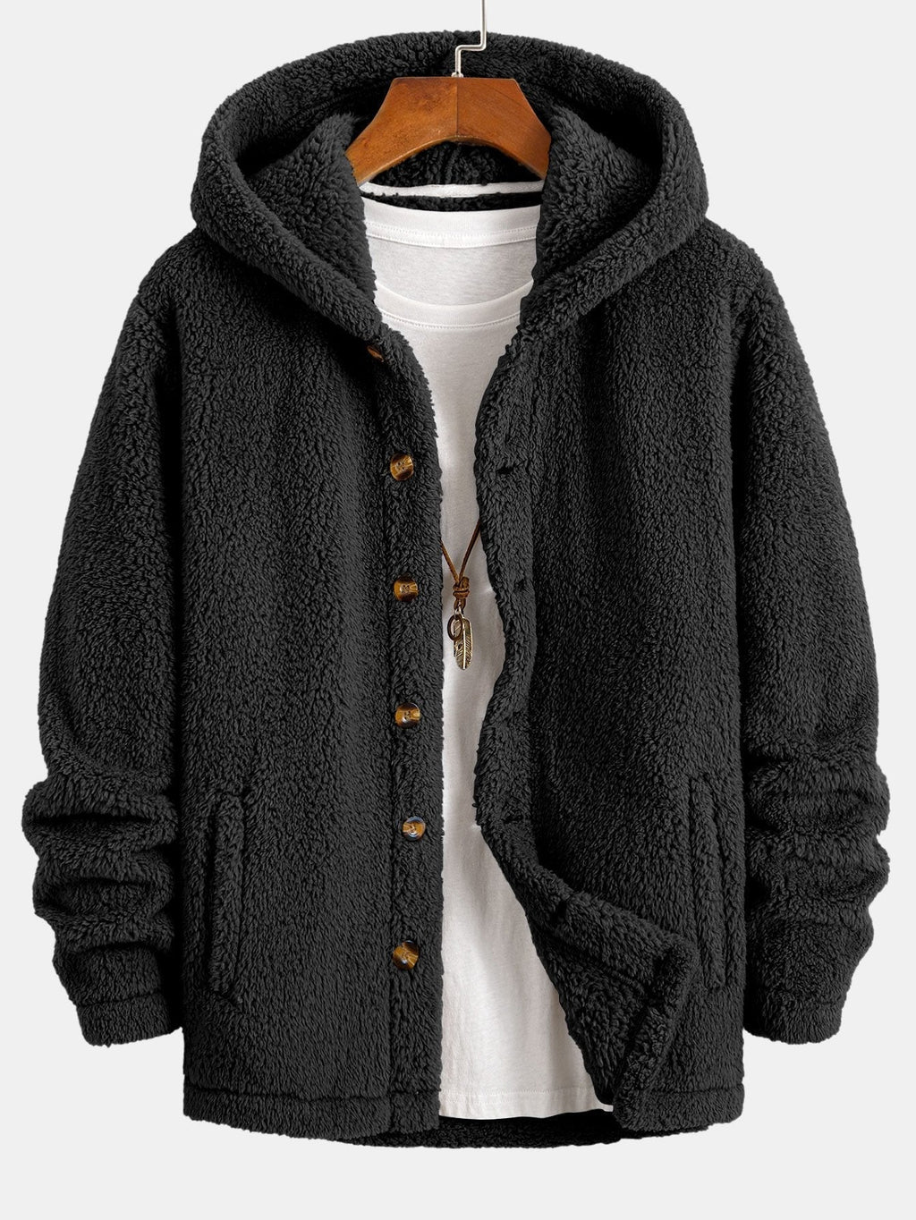 JO | Ravo™ jacket made from cozy teddy fleece with a hood and button fastening.
