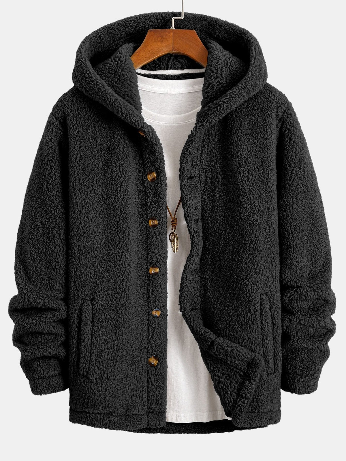 JO | Ravo™ jacket made from cozy teddy fleece with a hood and button fastening.