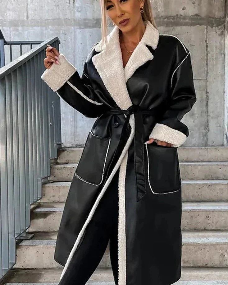 JO | Long leather jacket with fur