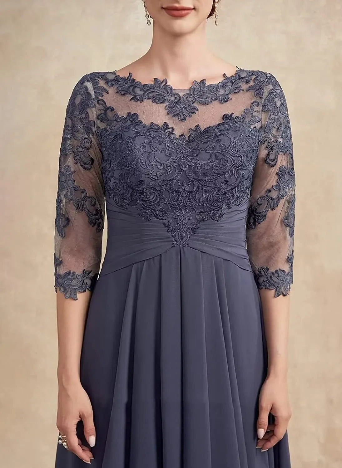 KS | Chiffon maxi dress with sheer sleeves in midi length