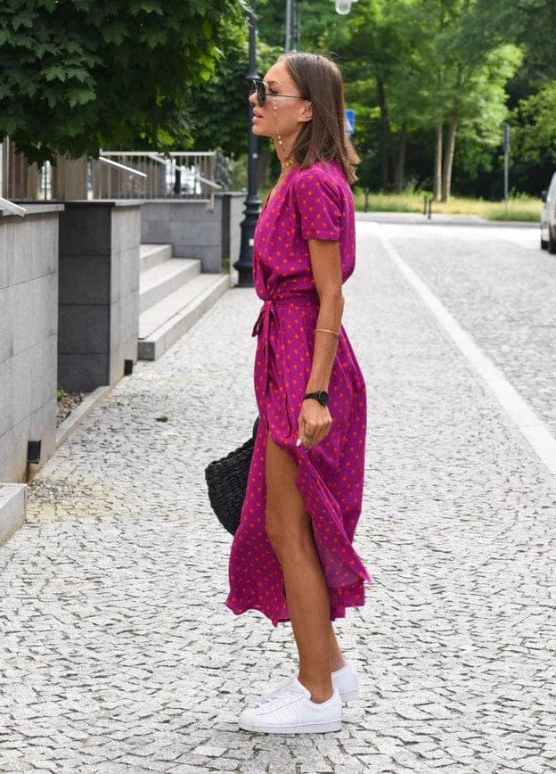 KS | Elegant colorful floral summer midi dress