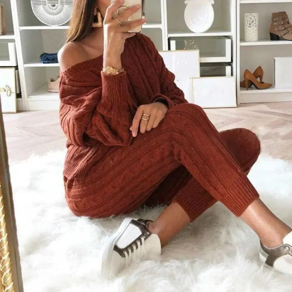 JO | MW -Women's 2-piece long knit suit with thick sweater