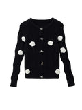 JO | Elegant sweater in black with 3D flowers and single-breasted design