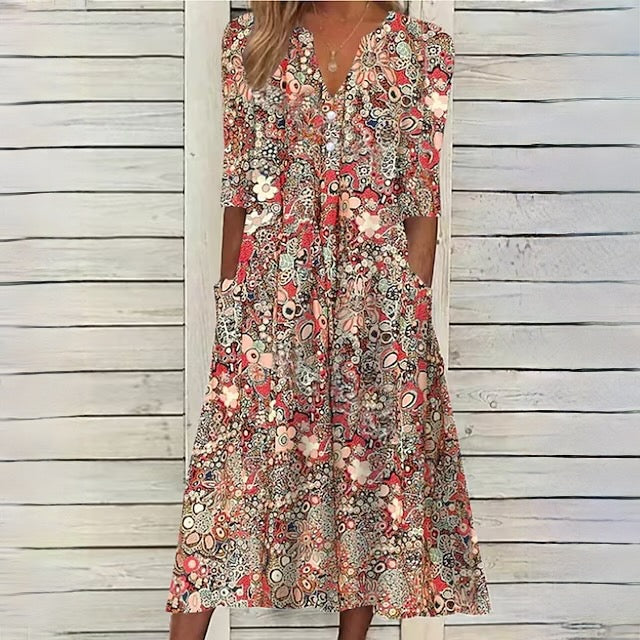 KS | Floral dress with V-neck and side pockets