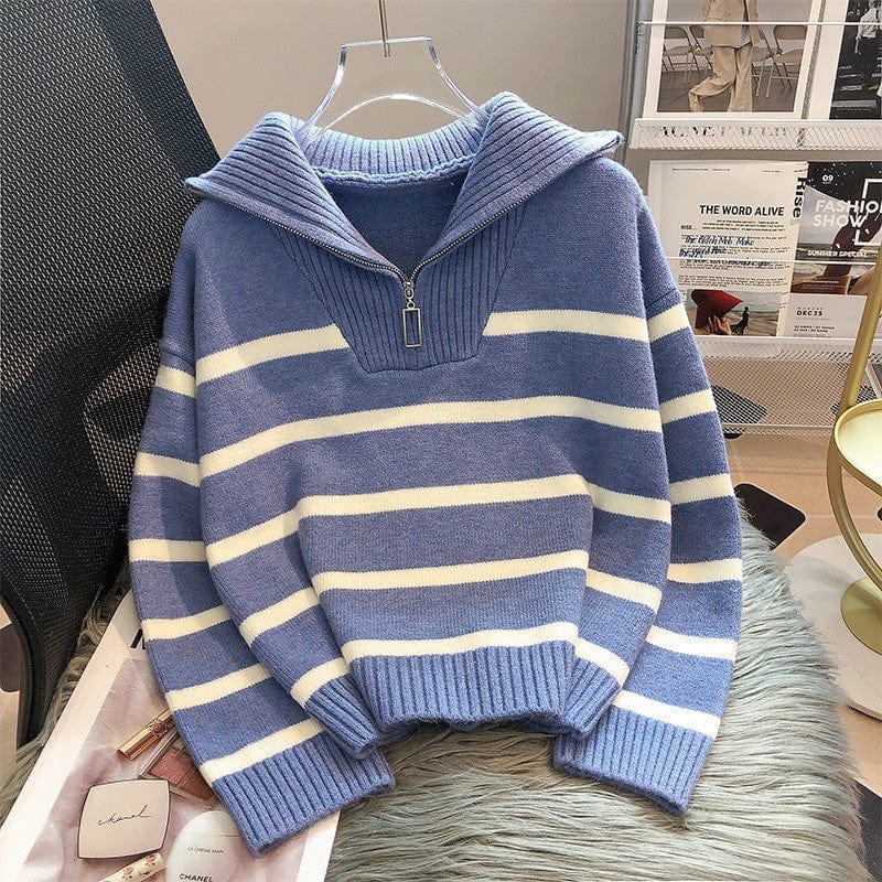 JO | Zipper Striped knit sweater