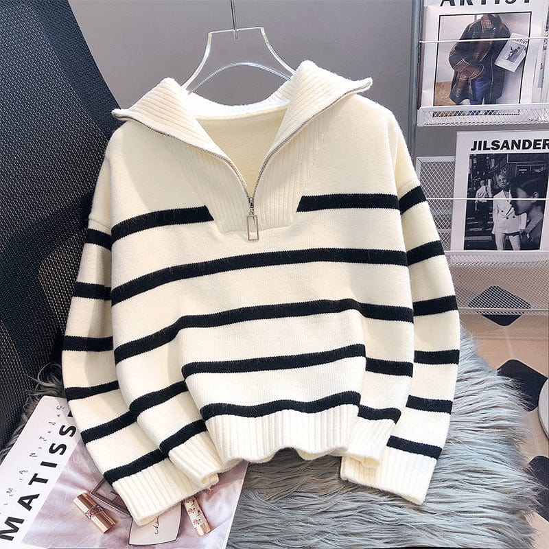 JO | Zipper Striped knit sweater