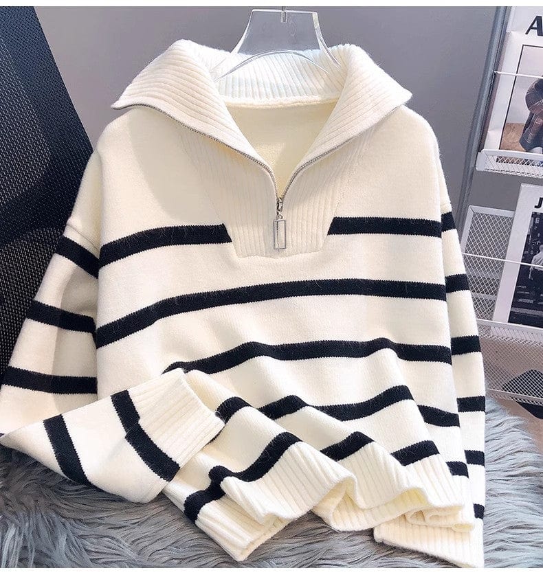 JO | Zipper Striped knit sweater