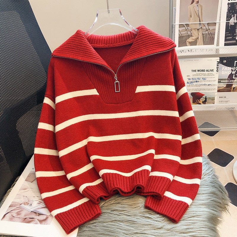 JO | Zipper Striped knit sweater